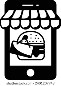 online food ordering platforms Concept, Mobile Shop for Burger vector outline icon design, Retail Food delivery service symbol, contact-less Meal Courier Sign, Grocery pickup stock illustration