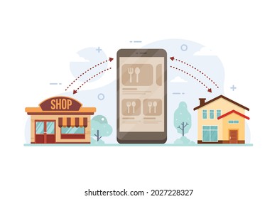 Online food ordering process from smartphone design concept vector illustration