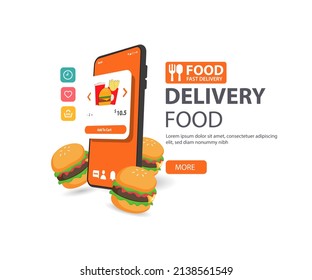 Online-Bestellung von Lebensmitteln. Vektorgrafik von Smartphone-Bildschirm mit Burger Food.