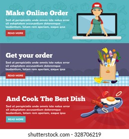 Online food ordering. Vector flat illustration