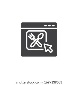 Online-Bestellung von Lebensmitteln Vektorillustration Symbol. volles Flachzeichen für mobiles Konzept und Webdesign. Restaurant-Website mit Löffel und Gabelglyph-Symbol. Symbol, Logo-Abbildung. Vektorillustration-Grafiken