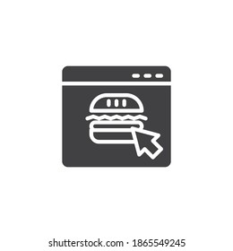 Online food ordering vector icon. Web Page with hamburger filled flat sign for mobile concept and web design. Fast food order glyph icon. Symbol, logo illustration. Vector graphics