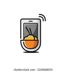 Vector de diseño plano de comida en línea o aplicaciones inteligentes. Logotipo para aplicaciones móviles inteligentes de pedido de alimentos y servicios de deleción