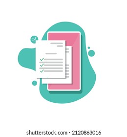 Formulario en línea con lista de verificación de documentos en el teléfono móvil. Casillas de verificación en la pantalla del smartphone. Concepto de sitio web moderno, ilustración de diseño plano.