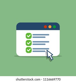 Online form on the internet explorer screen in flat style. Design for web site, banners, infographics and so on. Vector illustration.