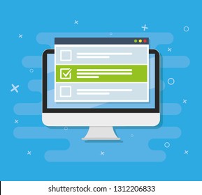 Online form survey on laptop. Vector illustration. Flat style design