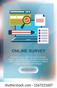 Online form survey on laptop vector illustration, person working on computer