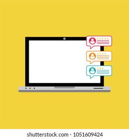 Online form survey on pc computer vector illustration, flat cartoon monitor display showing quiz exam paper sheet document, concept of electronic voting on internet, web learning