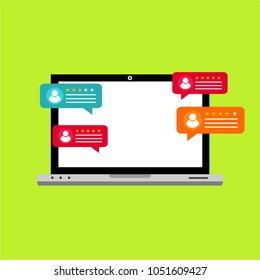 Online form survey on pc computer vector illustration, flat cartoon monitor display showing quiz exam paper sheet document, concept of electronic voting on internet, web learning