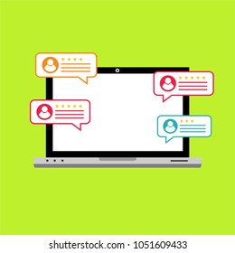 Online form survey on pc computer vector illustration, flat cartoon monitor display showing quiz exam paper sheet document, concept of electronic voting on internet, web learning