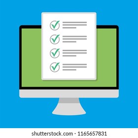 Online form survey on pc computer vector illustration