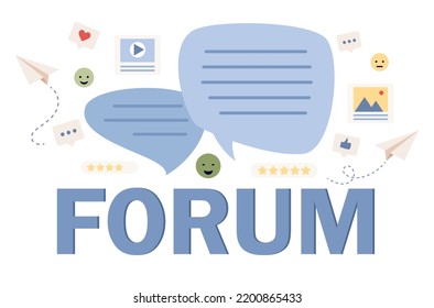 Online Forum Concept. Communication, Dialogue, Internet Chat, Social Media, Networking, Group Community. Vector Flat Illustration