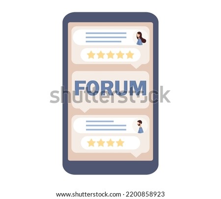 Online forum in smartphone app icon. Communication, dialogue, internet chat, social media, networking, group community. Vector flat illustration 