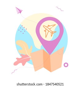 Online free delivery concept. Fast respond delivery package shipping for mobile application and website concept. Online order tracking with map and air plane. Flat style vector illustration. 