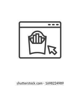 Online french fries ordering line icon. Food delivery service linear style sign for mobile concept and web design. Website page with french fries box outline vector icon. Symbol, logo illustration