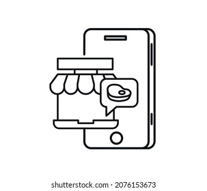 Online fruit and vegetable ordering with mobile application. Flat  vector illustration isolated on white background.