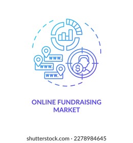 Online fundraising market blue gradient concept icon. Crowdfunding platform. Find investors. Financing program abstract idea thin line illustration. Isolated outline drawing. Myriad Pro-Bold font used