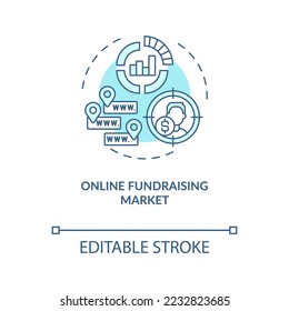 Online fundraising market concept turquoise icon. Crowdfunding platform abstract idea thin line illustration. Isolated outline drawing. Editable stroke. Arial, Myriad Pro-Bold fonts used