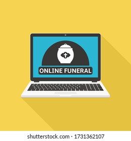 Online Funeral Service On Laptop Screen, Flat Design Vector Illustration