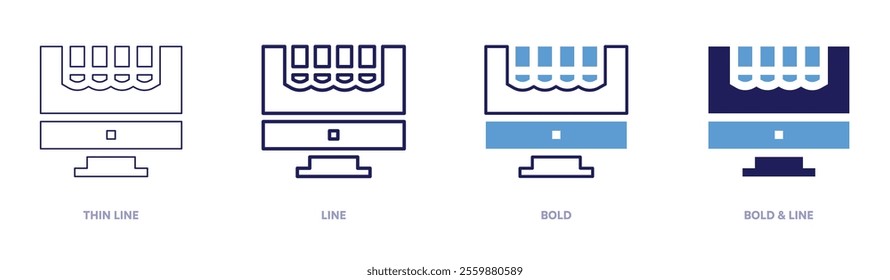 Online gadgets icon in 4 different styles. Thin Line, Line, Bold, and Bold Line. Duotone style. Editable stroke.