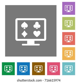 Online gambling flat icons on simple color square backgrounds