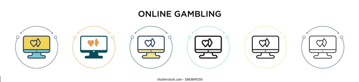 Online gambling icon in filled, thin line, outline and stroke style. Vector illustration of two colored and black online gambling vector icons designs can be used for mobile, ui, web