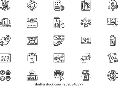 Online gambling icons collection is a vector illustration with editable stroke.