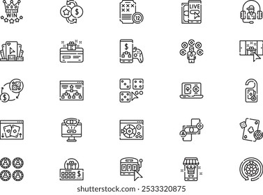 Online gambling icons collection is a vector illustration with editable stroke.