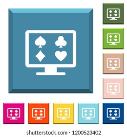 Online gambling white icons on edged square buttons in various trendy colors