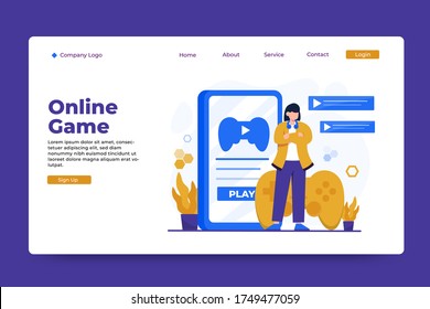 online game concept landing page template. Modern flat design concept of web page design for templates, UI, web, mobile app, posters, banners, flyers, development. vector illustration