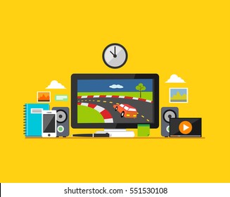 Online game concept   Modern flat design for Web Banner , Website Element , or Web Template 