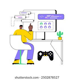 Online game creator isolated cartoon vector illustrations. Young man developing an online game using special platform at home, modern IT technology, app development process vector cartoon.