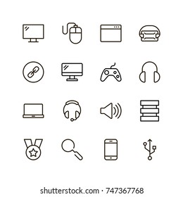 Online game icon set. Collection of high quality black outline logo for web site design and mobile apps. Vector illustration on a white background.
