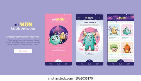 An online game like a mobile application template to take care and collect Animal monsters and mythical creatures perfect for children illustration to mixed and match expression. Make monster icons