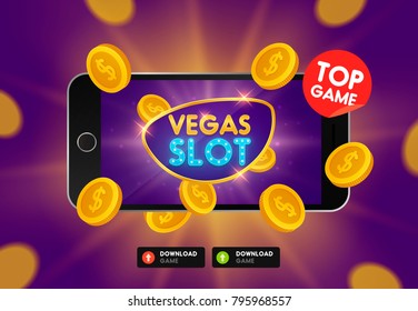 Online game slot, banner and logo. Mockup phone, screen game. Logo for game casino