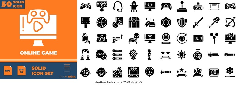 Online Game Solid Editable Icons set. Vector illustration in modern thin solid style of online game icons: game, video, technology, etc