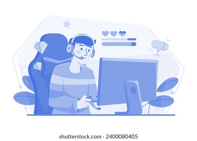 Online Game Streamer Illustration concept on a white background