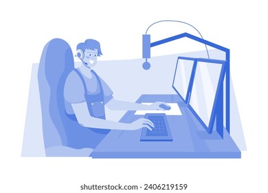 Online Game Streamer Illustration concept on a white background