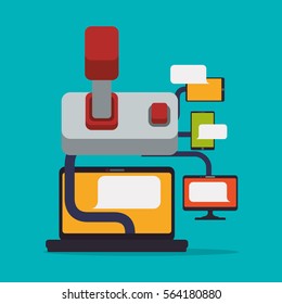 online game technology device joystick connect vector illustration