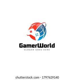 Online Gamer World Logo - Globe and Game Stick Icon - Internet Game Vector - Game pad Illustration