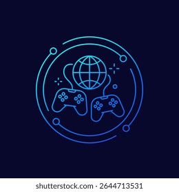 ícone de jogos online com gamepads, design linear