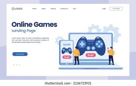 Online gaming with gadget, gamer, video game, e-sport. Entertainment flat vector illustration landing page template