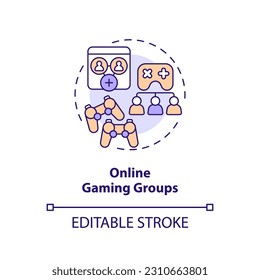 Online gaming groups concept icon. Cyber sport. Play together. Video game. Social engagement. People community abstract idea thin line illustration. Isolated outline drawing. Editable stroke