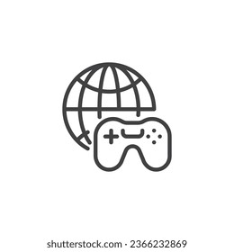 Online gaming line icon. linear style sign for mobile concept and web design. Globe and gamepad outline vector icon. Symbol, logo illustration. Vector graphics