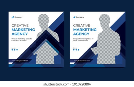 Online geometric banner design template for business, corporate and social media marketing. square size agency content advertise and internet marketing banner, Social Media Cover ads banner card
