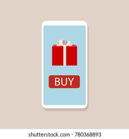 Online gift concept, Smartphone with gift box.