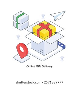 Online Gift Delivery isometric Colored illustration. EPS File stock illustration