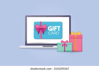 Online gift fard purchase 3d vector concept.