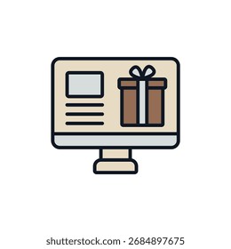 Iconos de regalo en línea. Iconos simples del vector con el fondo. Diseño de estilo plano