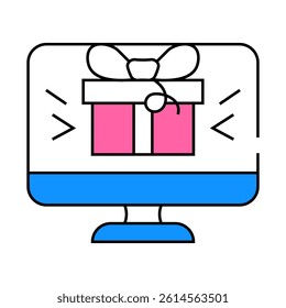 online gift on computer screen line icon vector. online gift on computer screen sign. isolated symbol illustration